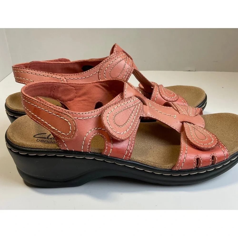 Clarks Bendables Coral Pink Leather Slingback Wedge Sandals 65780 Womens 8M lexi